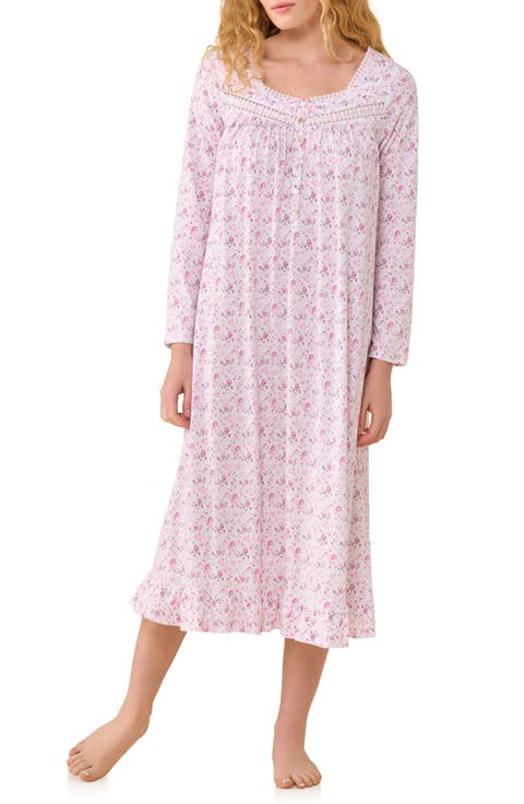 Floral Lace Trim Cotton Nightgown