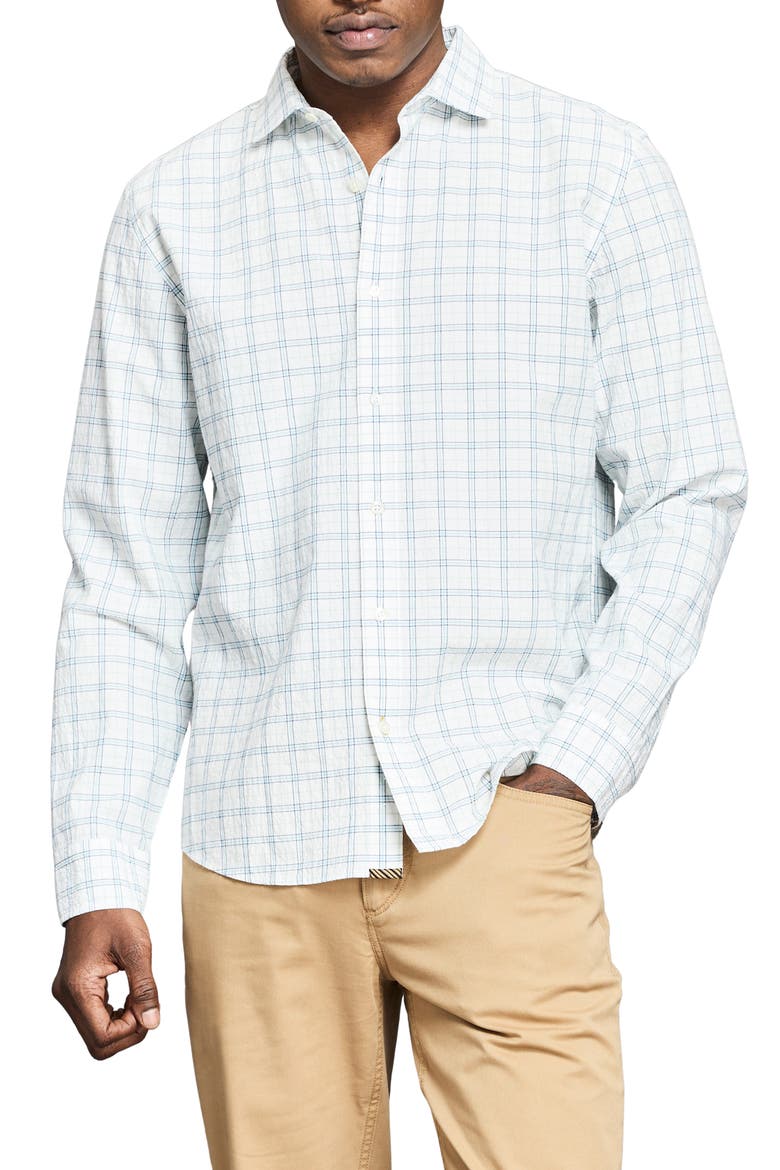Seersucker Plaid Stretch Cotton Button-Up Shirt, Main, color, WHITE