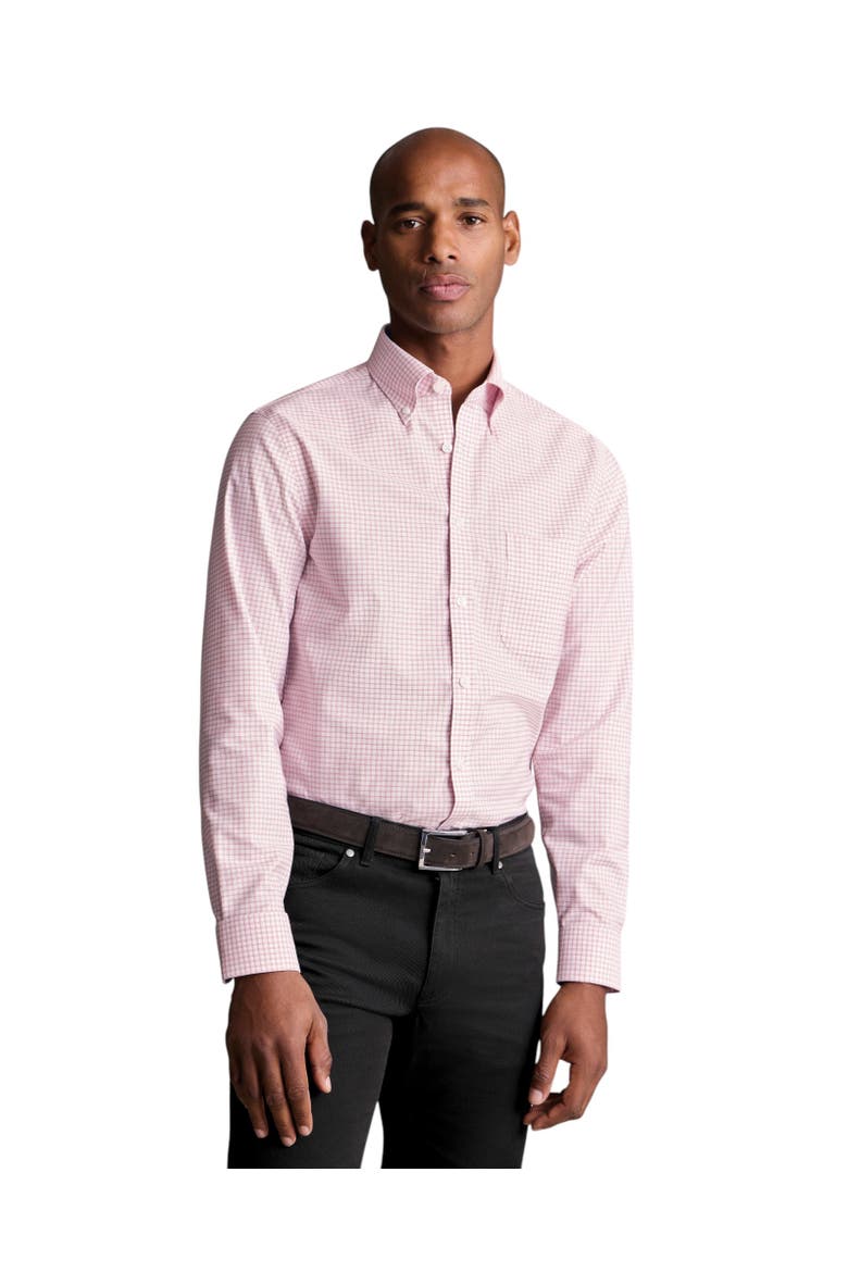 Non-Iron Stretch Oxford Check Shirt, Main, color, Dark Pink