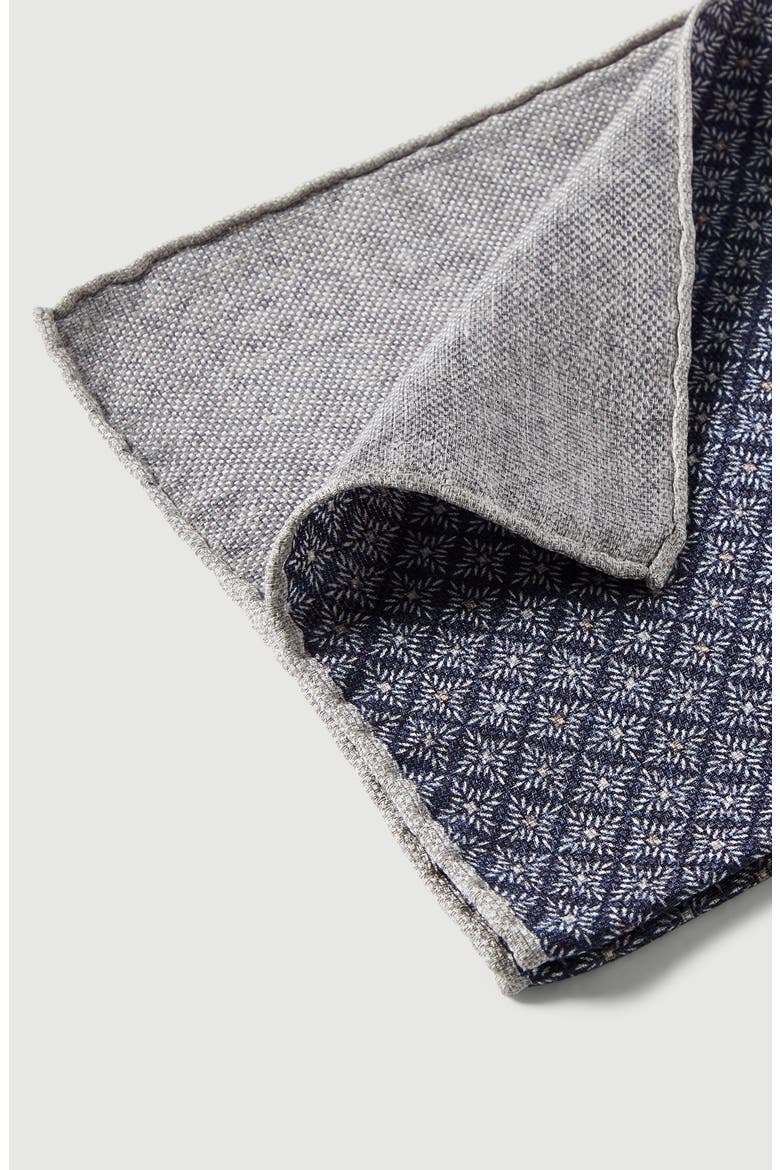 Linen and silk pocket square with geometric pattern, Alternate, color, Navy Blue