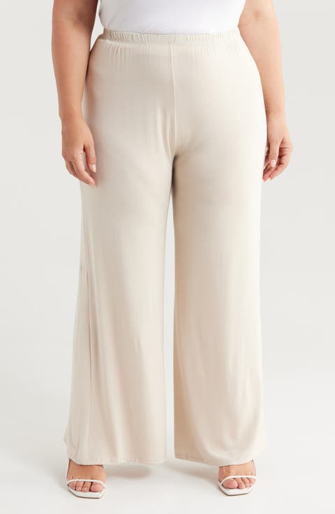 Elastic Waist Stretch Flare Pants (Plus)
