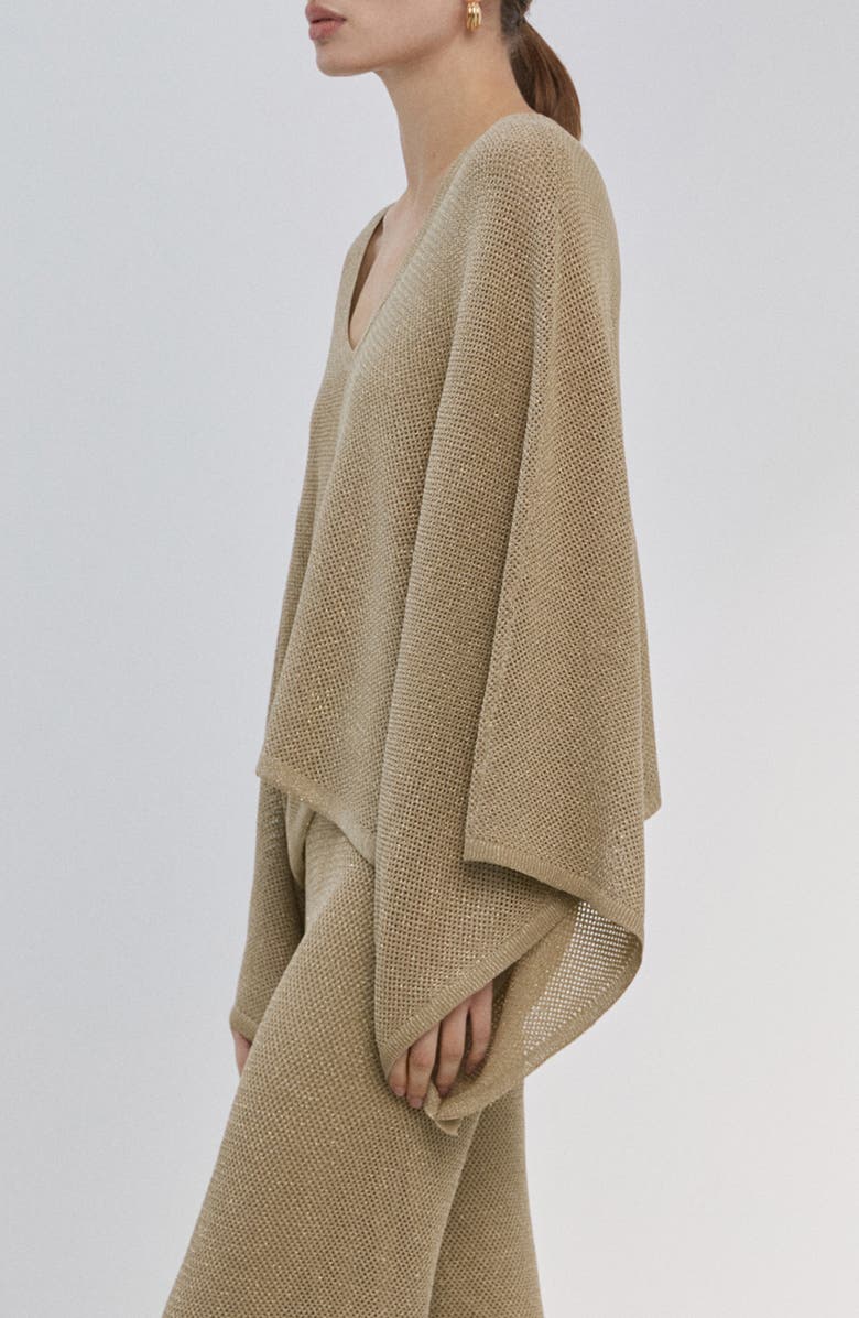 MANGO Metallic V-Neck Long Sleeve Knit Top, Alternate, color, 