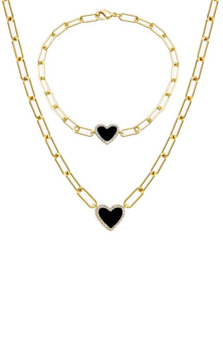 BY ADINA EDEN Heart Pendant Necklace & Bracelet Set, Main, color, 