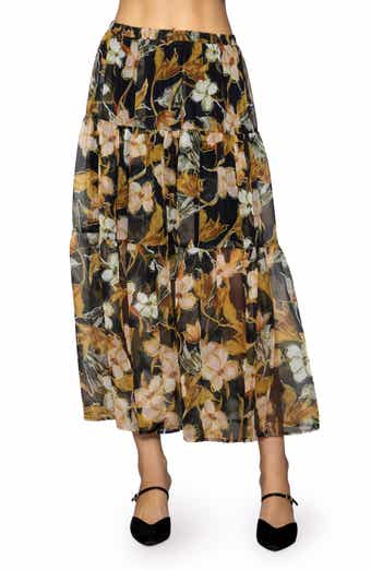 MELLODAY Floral Chiffon Tiered Maxi Skirt