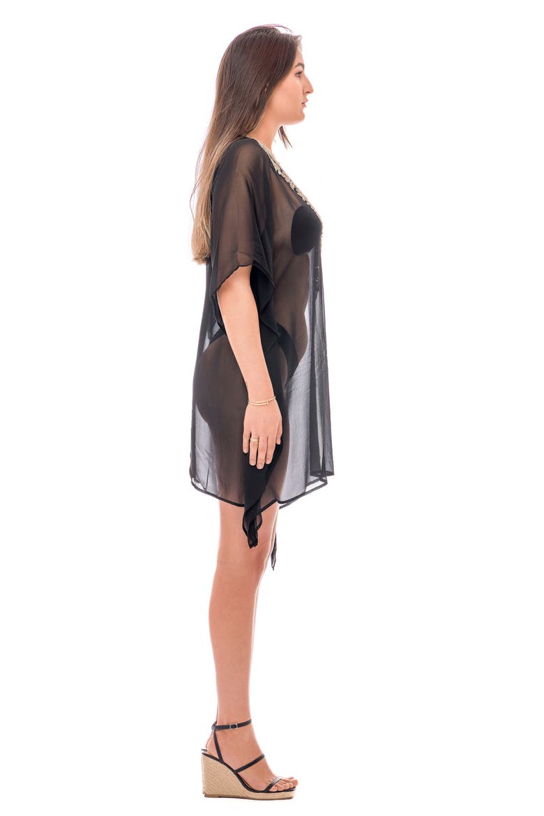Sequin Embellished Slit Poncho, Alternate, color, BLACK