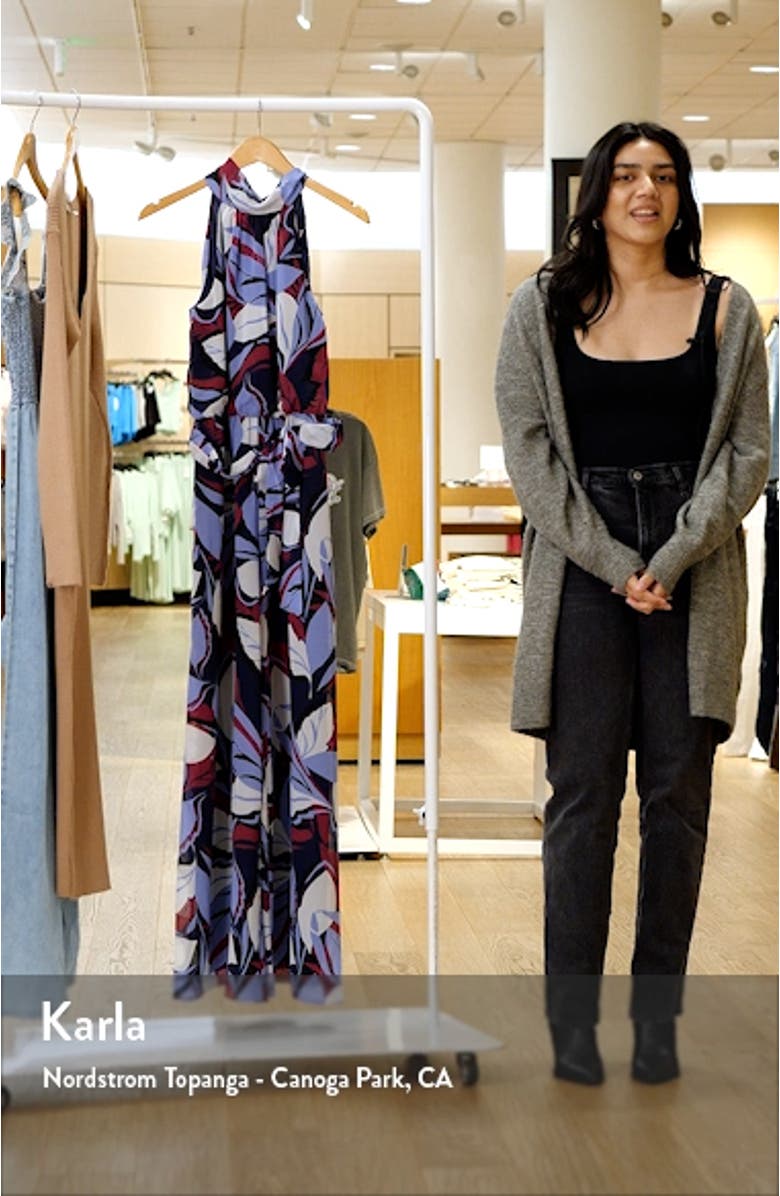 Print Tie Waist Wide Leg Jumpsuit, sales video thumbnail