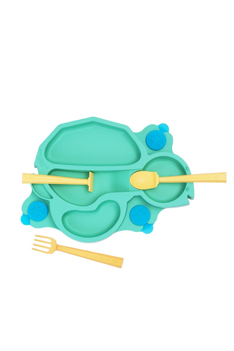 Turtle Theme Divided Suction Training Plate and Utensils for Kids and Toddlers, Main, color, Green