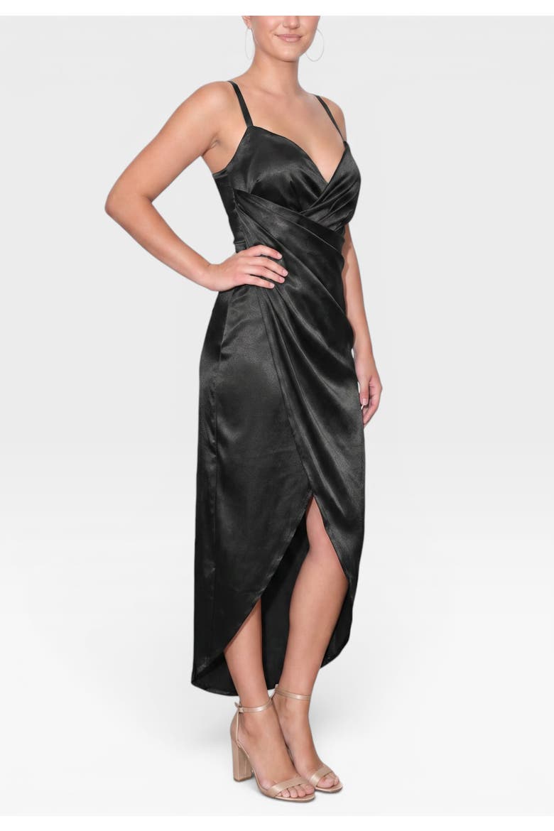 Bree Satin Wrap Midi Dress, Alternate, color, Black