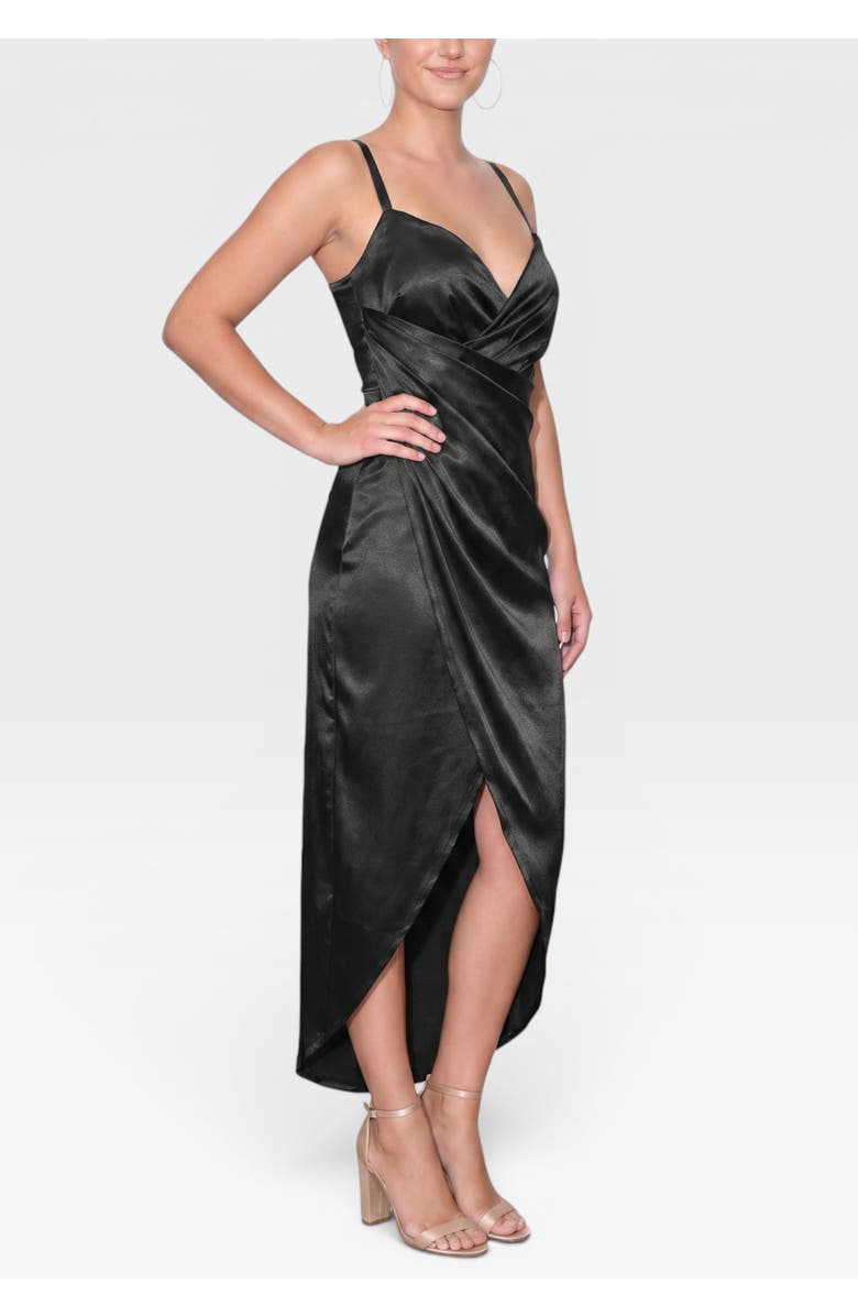 RACHEL Rachel Roy Bree Satin Wrap Midi Dress, Alternate, color, Black