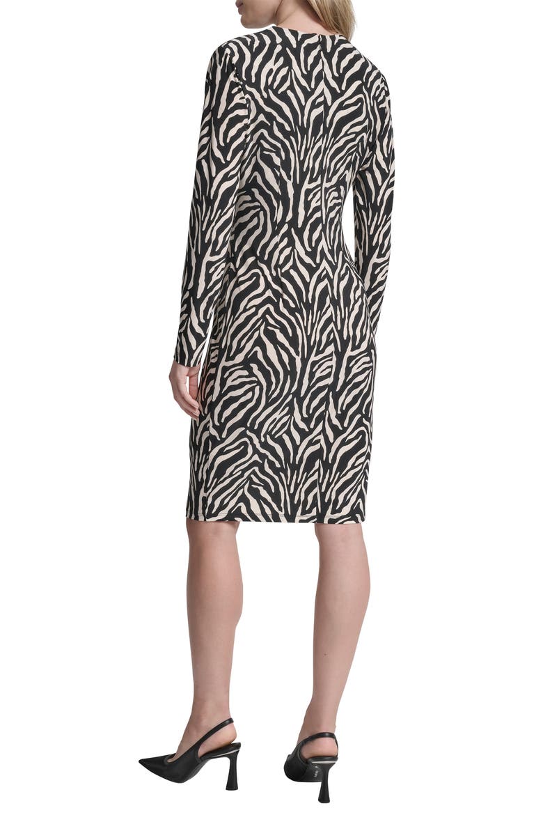 Faux Wrap Drape Long Sleeve Sheath Dress, Alternate, color, BLACK/ WHITE