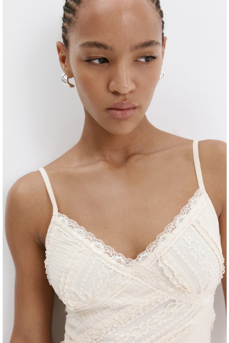 V-Neck Lace Top, Alternate, color, VANILLA