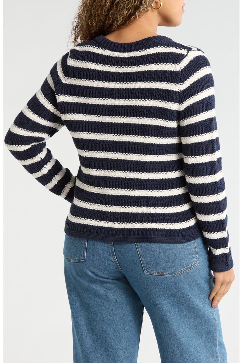 Stripe Rib Knit Button-Up Cardigan, Alternate, color, NAVY- IVORY PEGGY STRIPE
