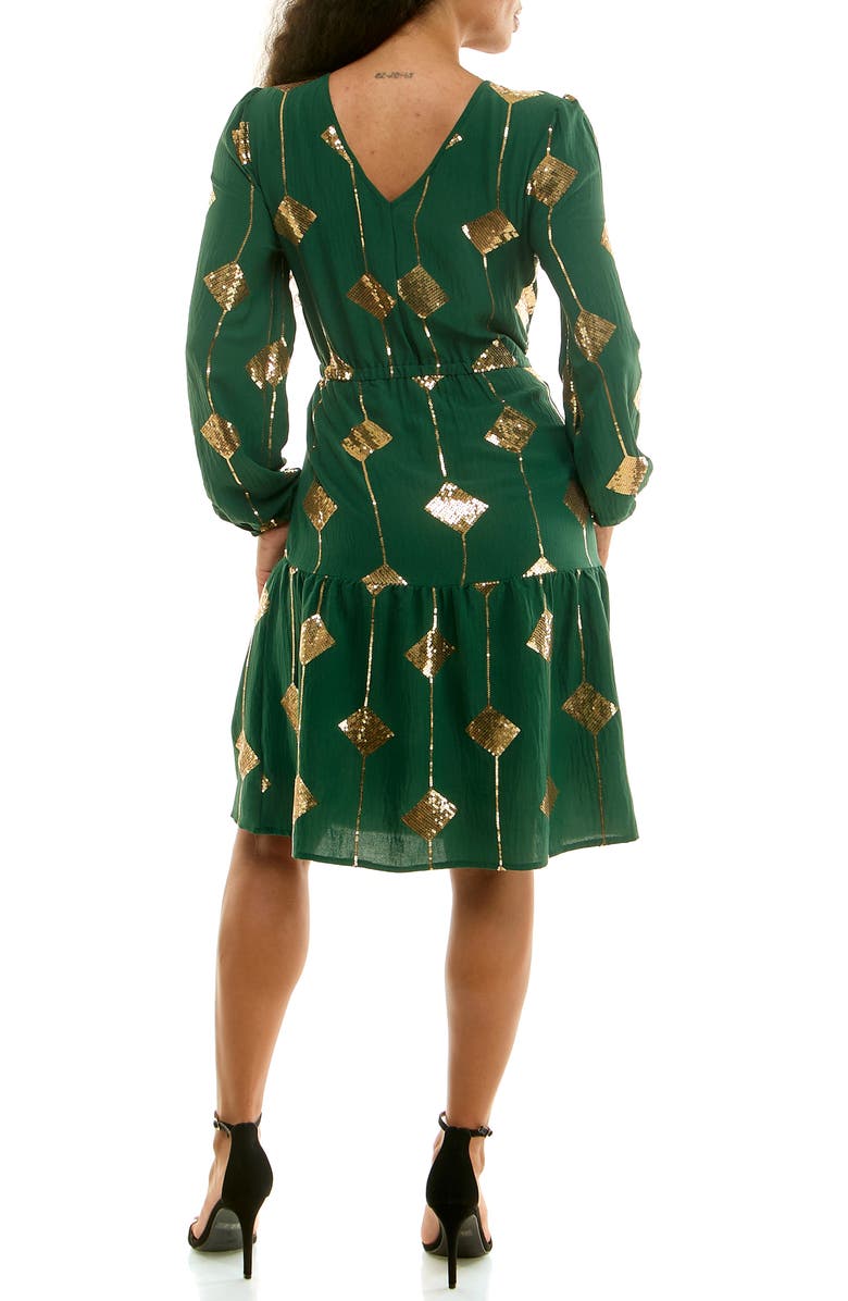 Nina Leonard Balloon Sleeve Drawstring Dress, Alternate, color, Jewel Green