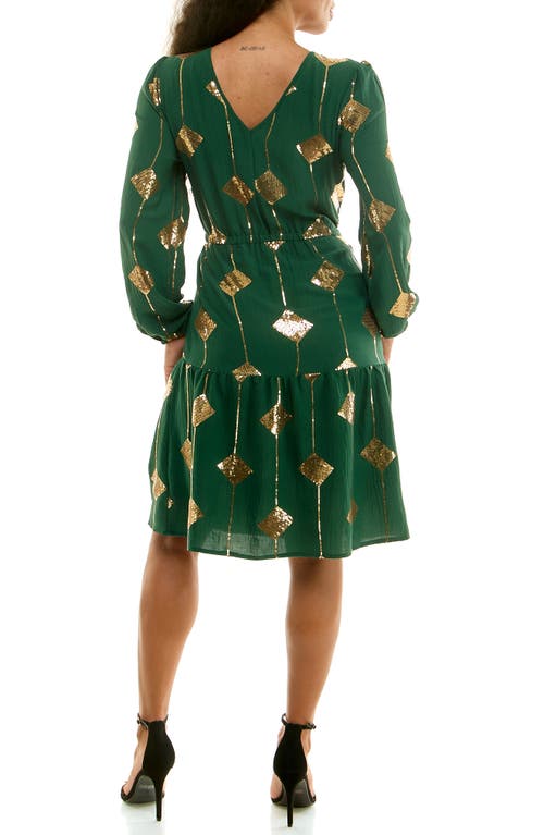 Nina Leonard Balloon Sleeve Drawstring Minidress In Green