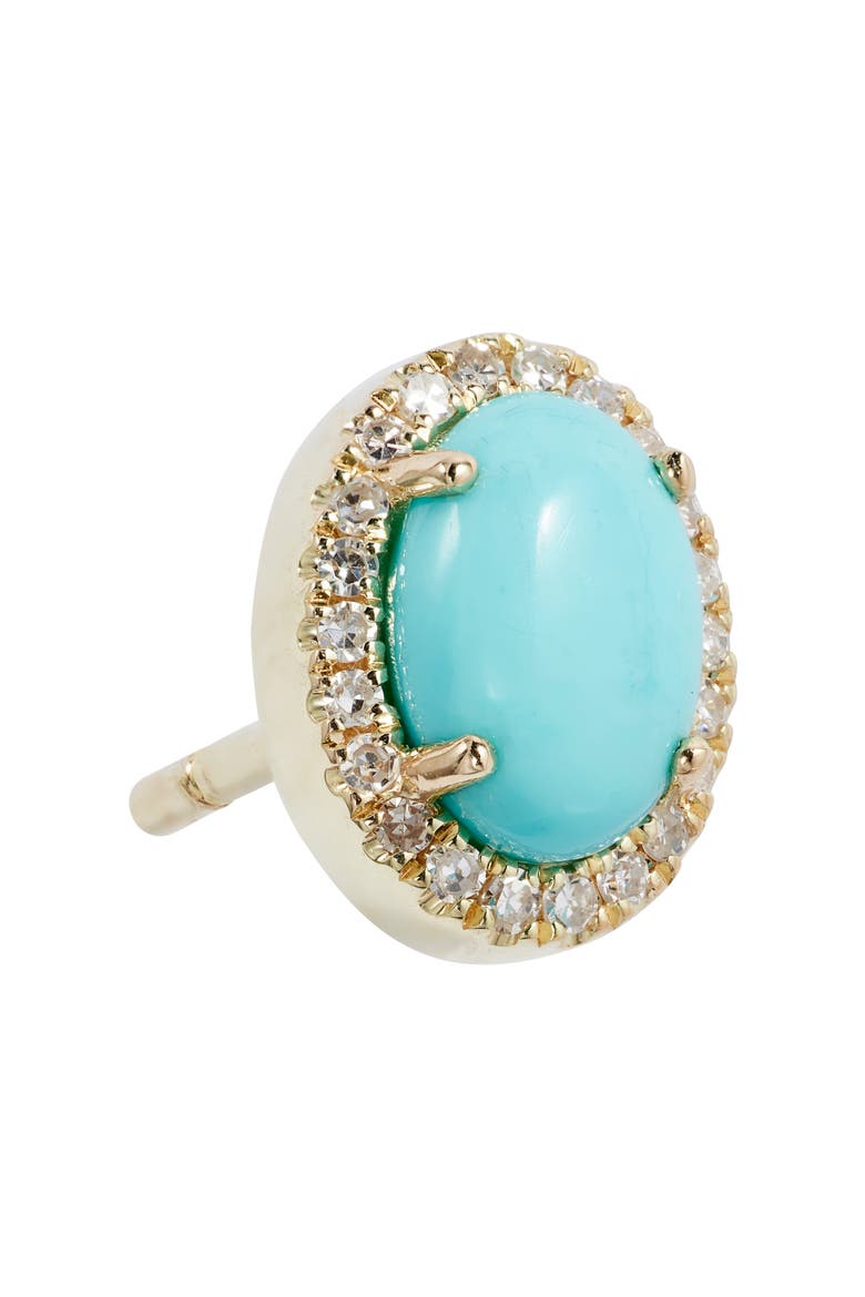 Diamond Pavé Turquoise Stud Earrings, Alternate, color, TURQUOISE/ YELLOW GOLD