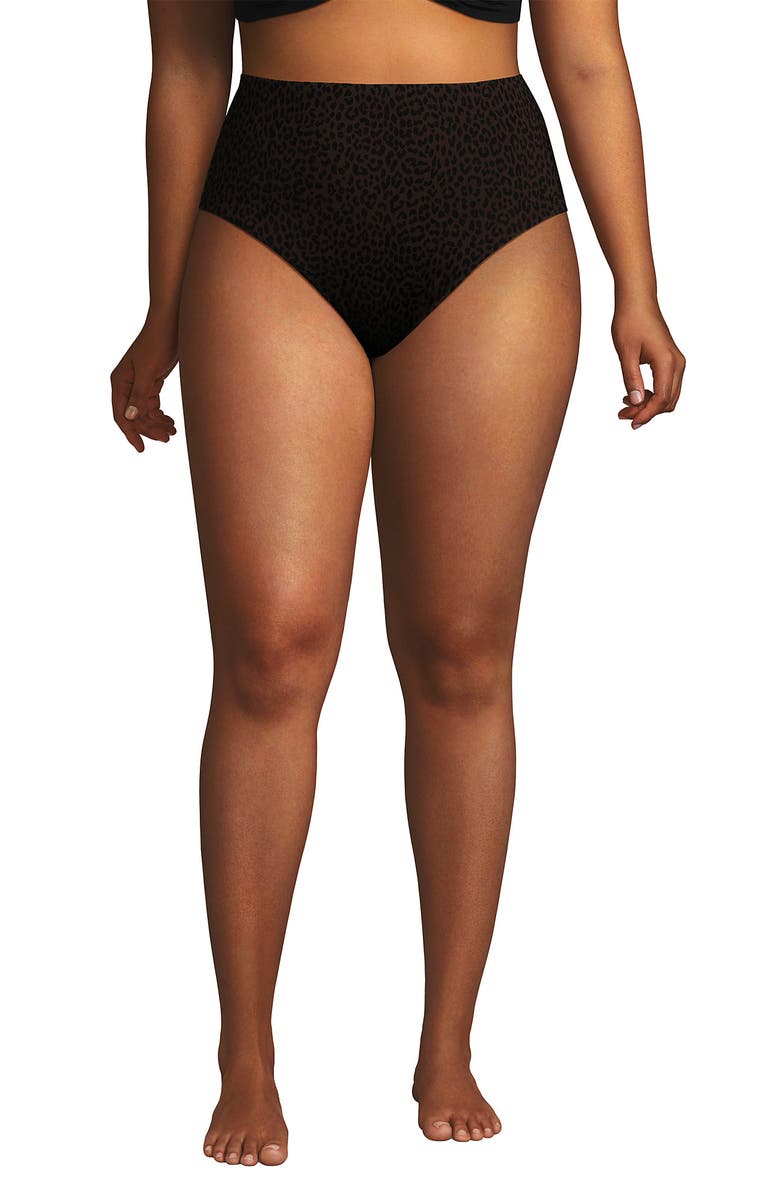 Lands' End Plus Size Cheeky High Waisted Bikini Bottoms, Main, color, Brown Leopard