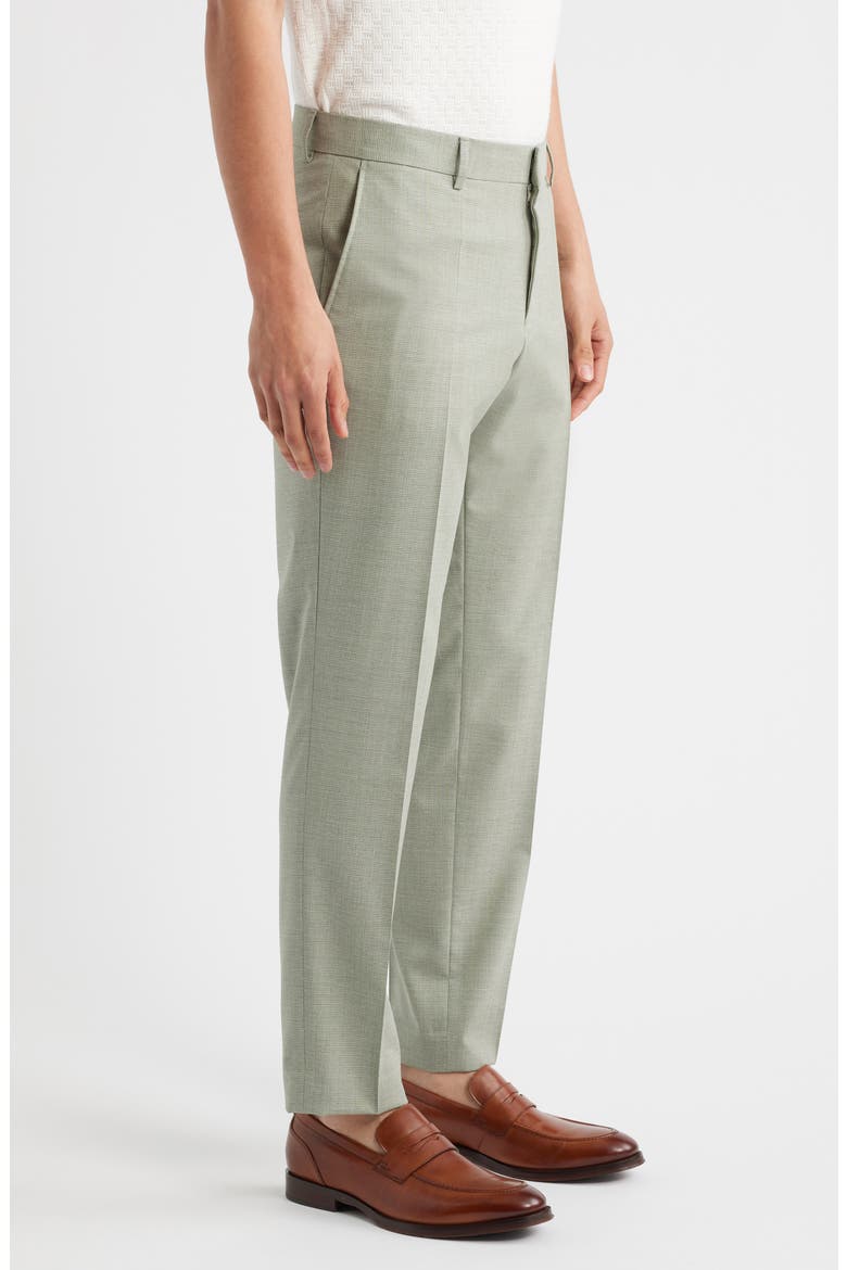 Genius Slim Fit Microcheck Flat Front Stretch Dress Pants, Alternate, color, MEDIUM GREEN