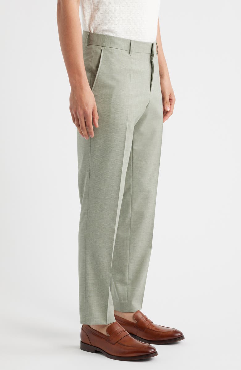 BOSS Genius Slim Fit Microcheck Flat Front Stretch Dress Pants, Alternate, color, Medium Green