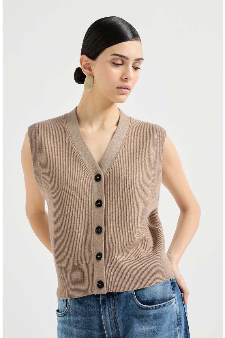 Cashmere knit vest, Main, color, Light Brown