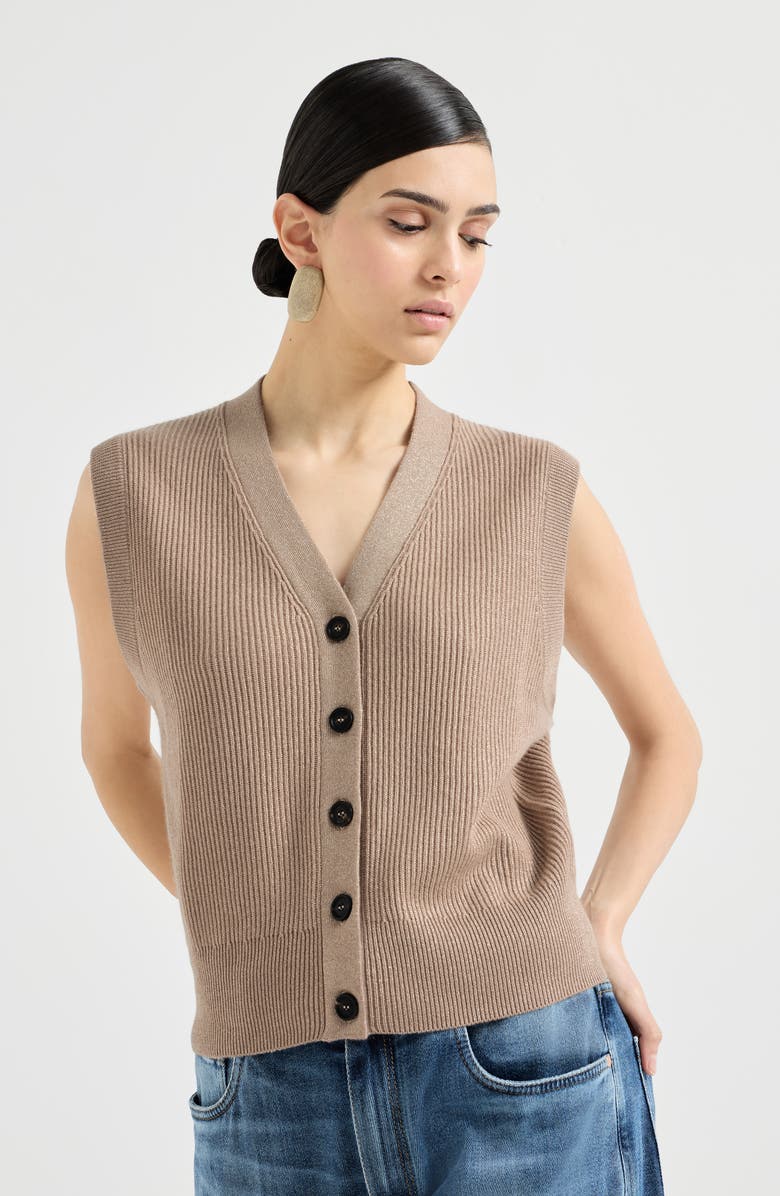 Brunello Cucinelli Cashmere knit vest, Alternate, color, Light Brown