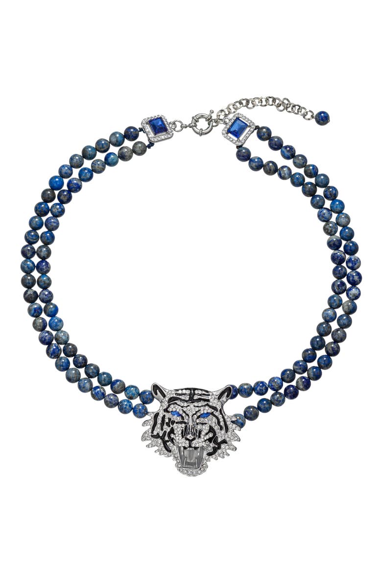 Blue Lapis Tiger Pendant Necklace, Main, color, BLUE
