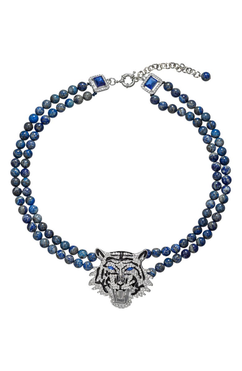 EYE CANDY LOS ANGELES Blue Lapis Tiger Pendant Necklace, Main, color, Blue