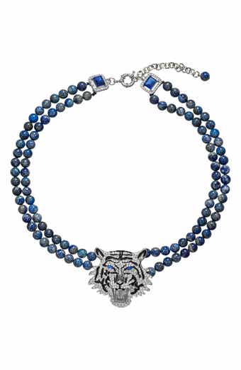 Blue Lapis Tiger Pendant Necklace