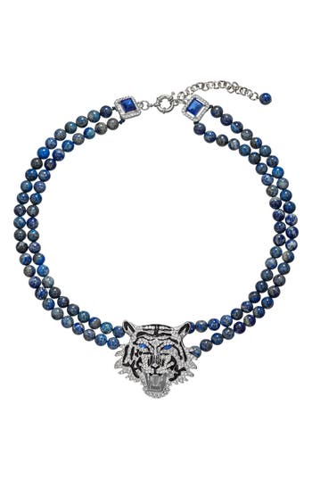 Eye Candy Los Angeles Blue Lapis Tiger Pendant Necklace In Blue