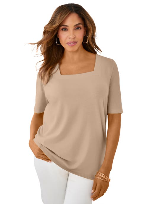 Stretch Cotton Square Neck Tee (Plus)