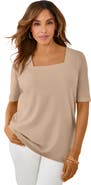 Jessica London Stretch Cotton Square Neck Tee