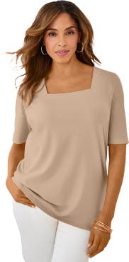 Jessica London Stretch Cotton Square Neck Tee