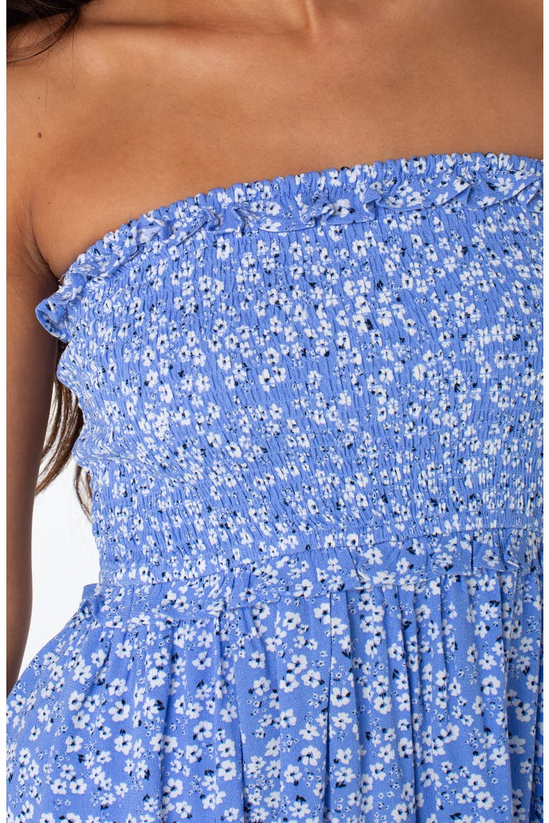 Avalon Floral Strapless Midi Dress, Alternate, color, CORNFLOWER