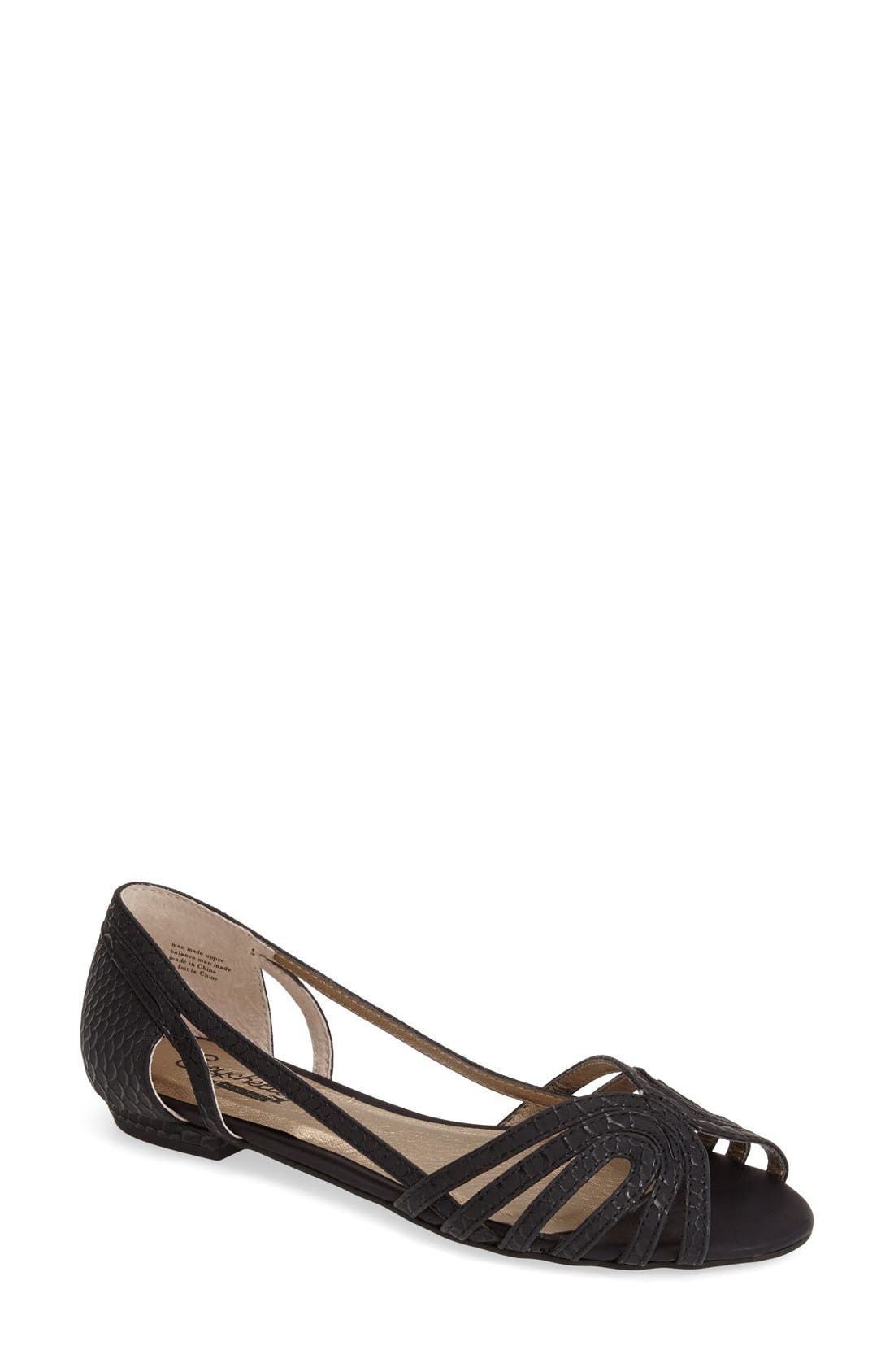 'Would I Lie' Open Toe Flat, Main, color, BLACK