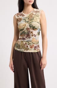 FARM Rio Toile de Rio Ruched Sleeveless Top