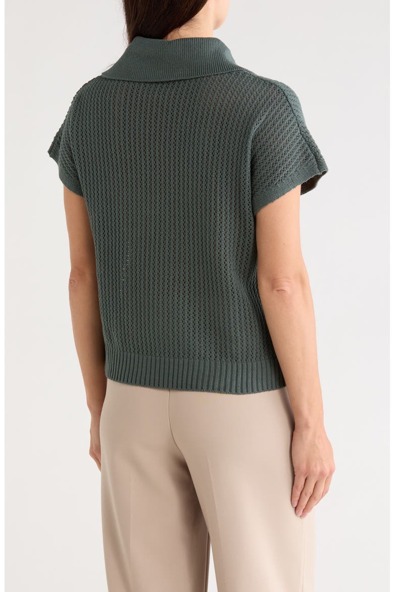 Tie Neck Short Sleeve Open Stitch Sweater, Alternate, color, SUEDED SAGE