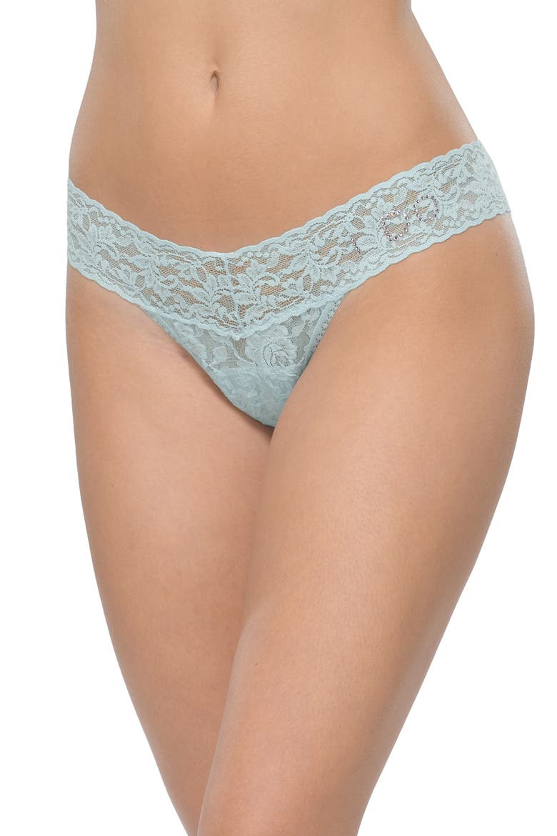 I Do Swarovski Crystal Low Rise Thong, Main, color, CELESTE BLUE