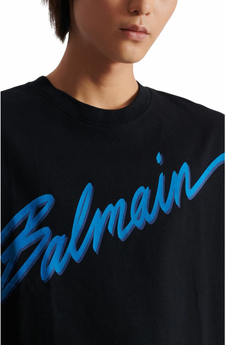 Balmain Lettre Flocked T-Shirt, Alternate, color, Blue