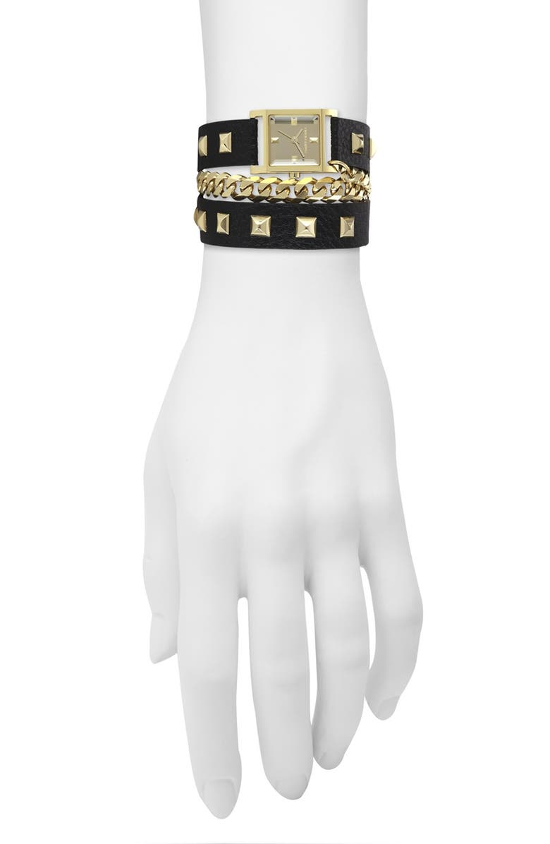 Vince Camuto Double Wrap Chain & Leather Strap Watch, 21mm, Alternate, color, 