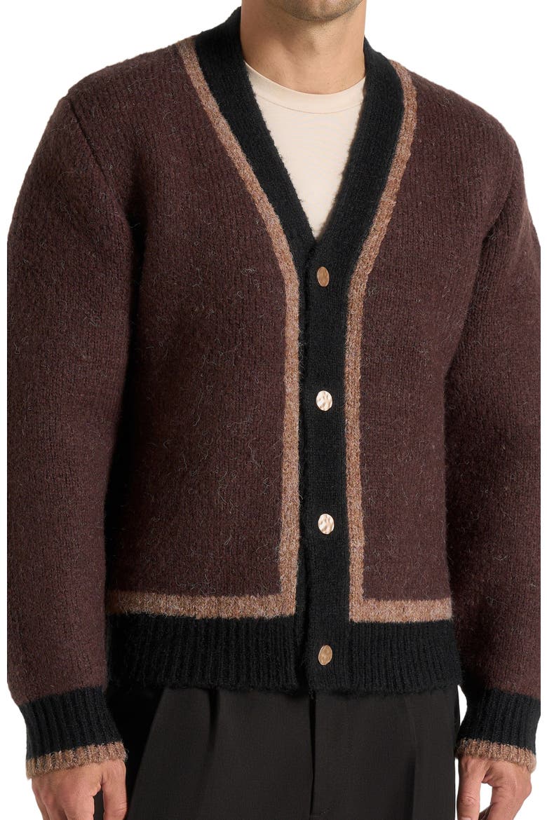Elon Wool Knit Contrast Cardigan, Alternate, color, Brown