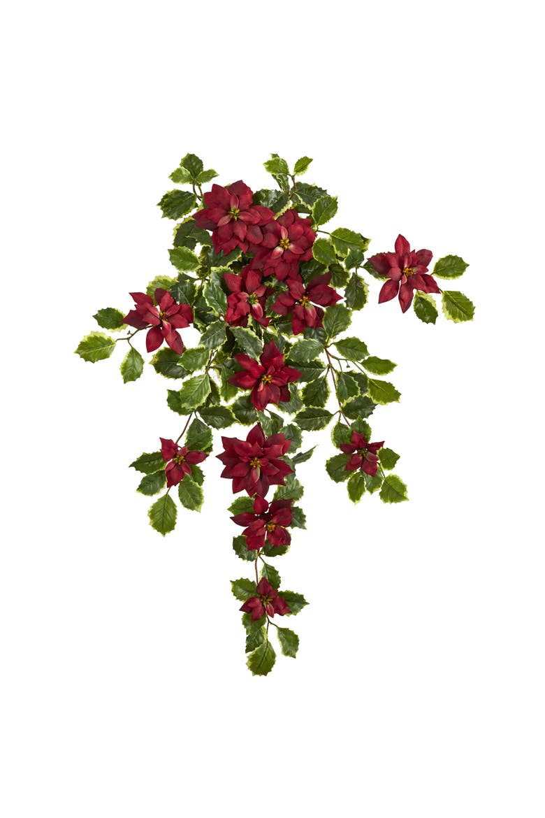 30-in Poinsettia and Variegated Holly Artificial Plant, Main, color, Red