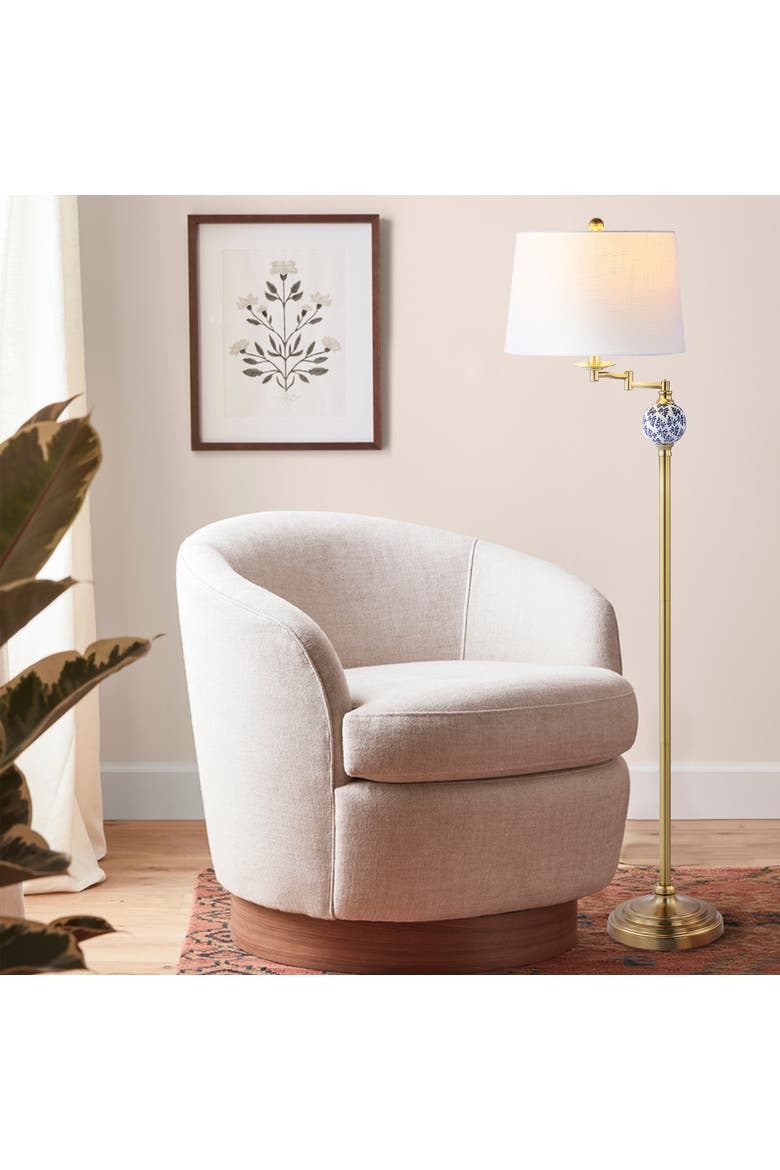 Aveiro Classic Midcentury Iron LED Floor Lamp, Alternate, color, Brass Gold/Blue