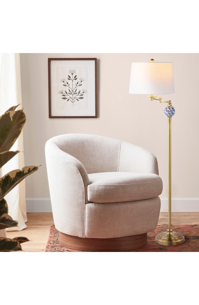 JONATHAN Y Aveiro Classic Midcentury Iron LED Floor Lamp, Alternate, color, Brass Gold/Blue