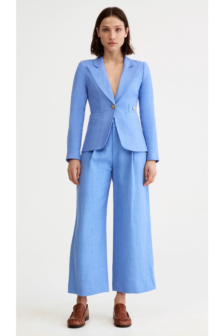 Linen Cropped Pleated Trouser, Alternate, color, Periwinkle Linen