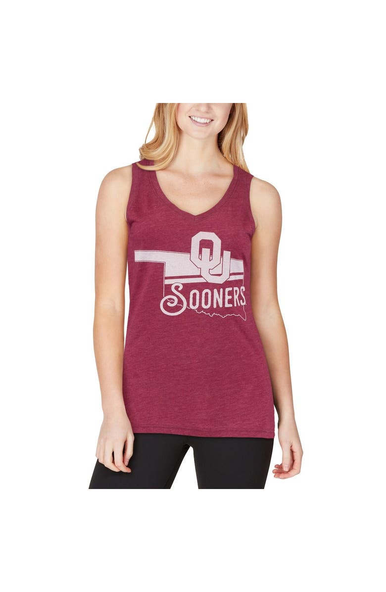 PRESSBOX Women's Pressbox Crimson Oklahoma Sooners Ferris Melange V-Neck Tank Top, Alternate, color, 
