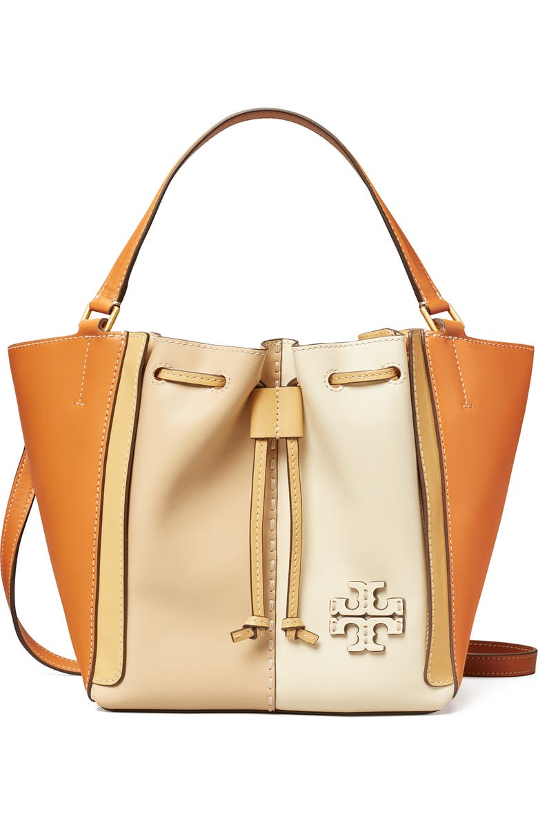Tory Burch McGraw Colorblock Drawstring Leather Satchel, Main, color,