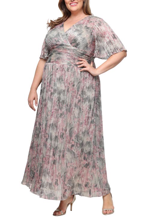 Metallic Floral Gown (Plus)
