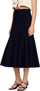 SANDRO Long flared ruffled skirt