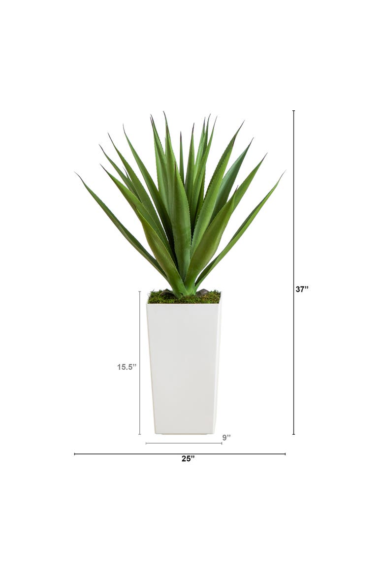 27-in UV Resistant Artificial Agave Plant in White Tower Planter, Alternate, color, Green
