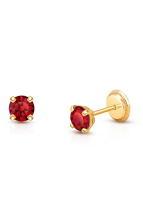 14K Gold 4mm Crystal Birthstone Studs Screw Back Earrings