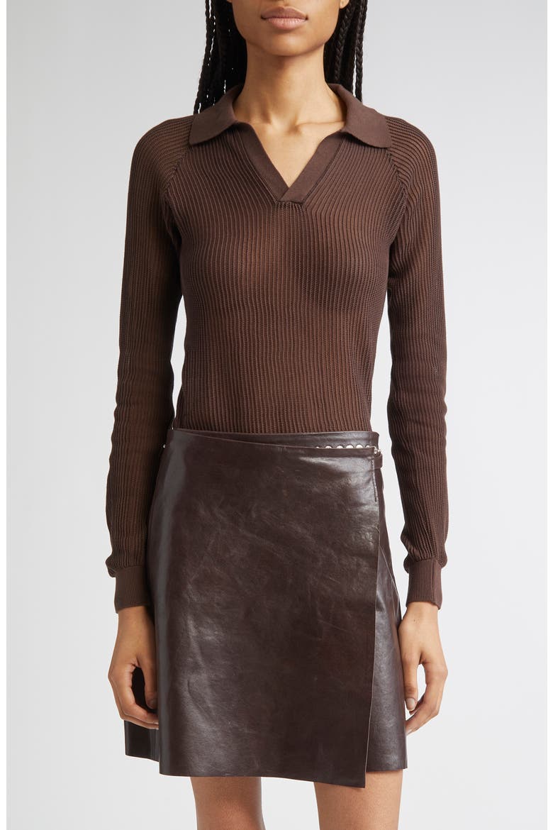 Dandy Open Stitch Long Sleeve Polo, Main, color, BROWN